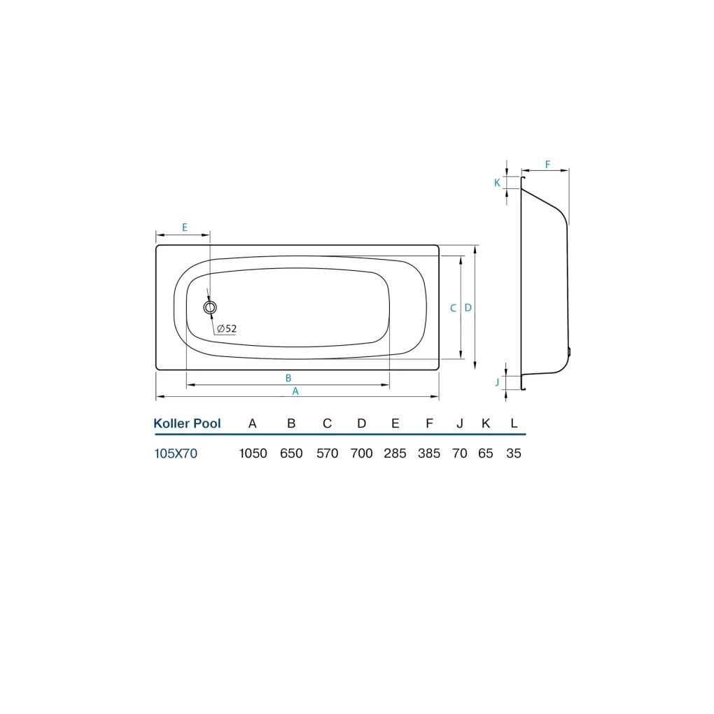 Ванная стальная Koller Pool 105х70E без сиденья (1333190130)- Фото 4